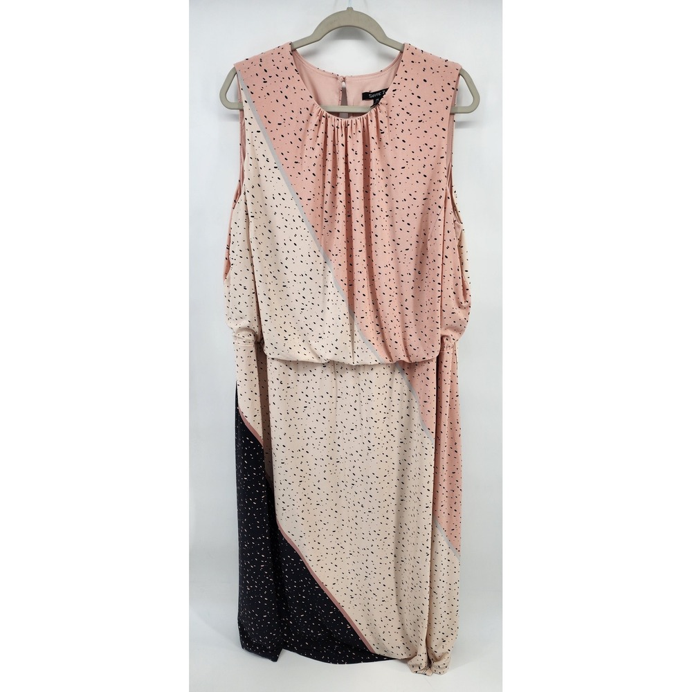 Suite 7  2X Pink Tan Black Geometric Abstract Speckled Midi Dress Sleeveless‎